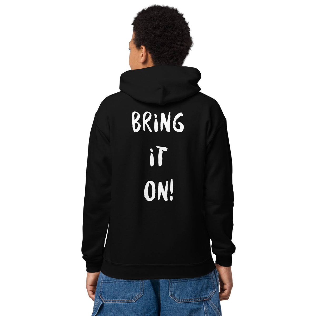 Kid wearing the black Bring It On hoodie